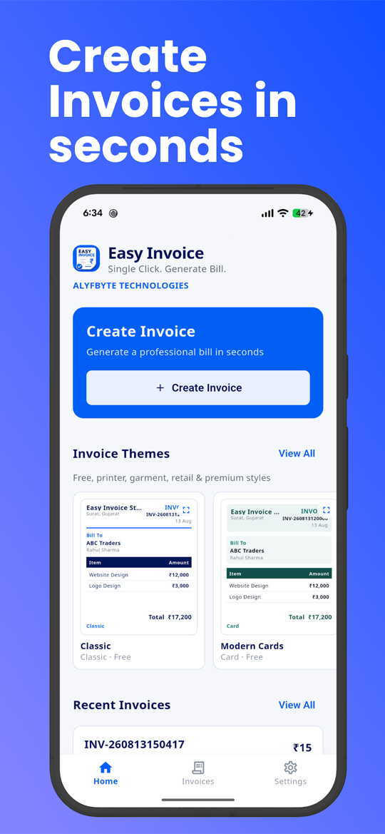 Easy Invoice app screen