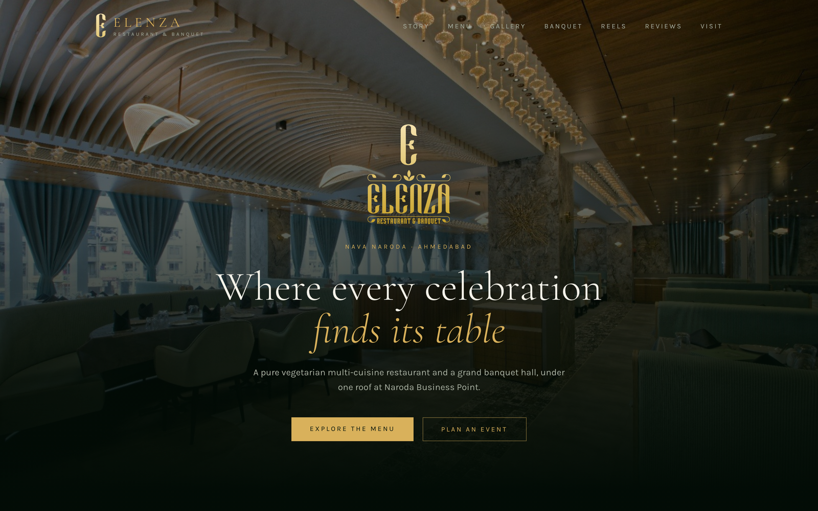 Elenza Restaurant & Banquet homepage designed by AlyfByte